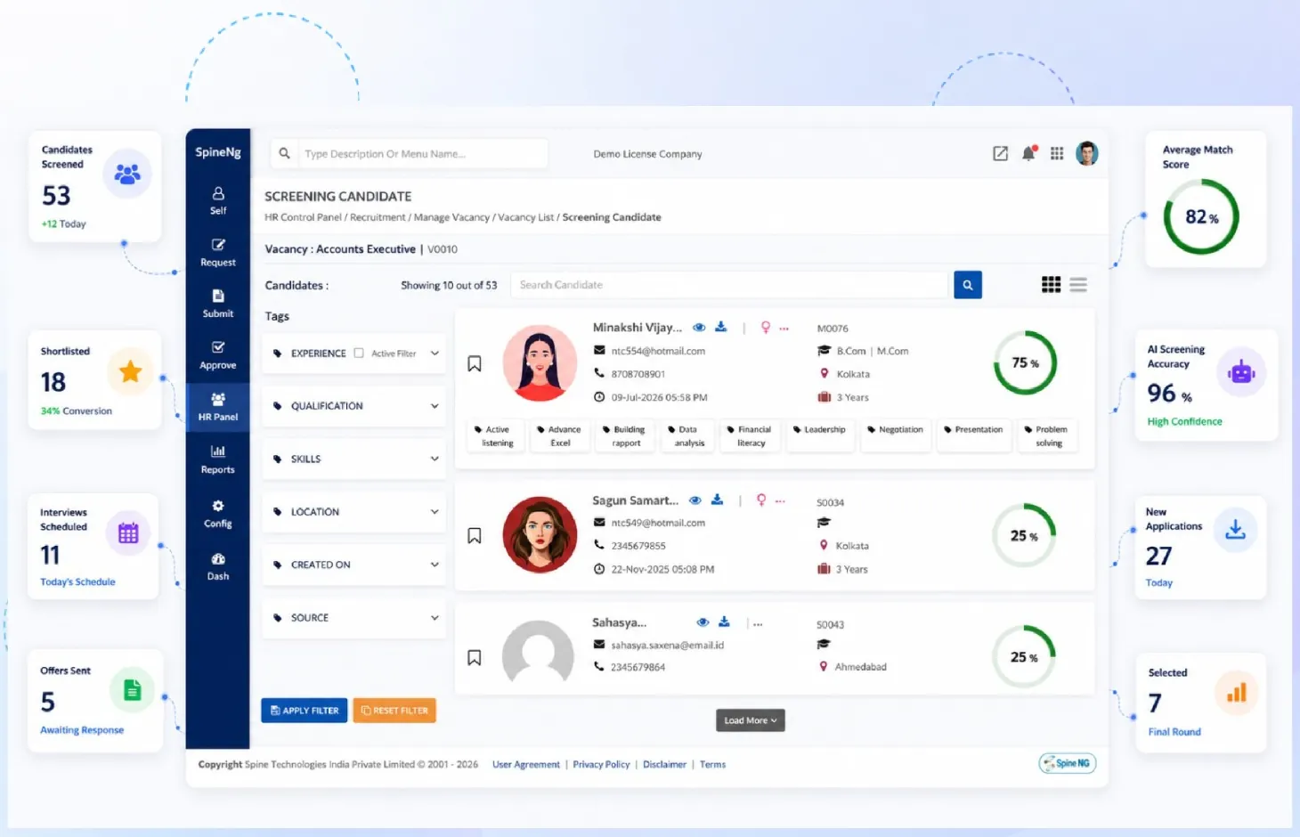 AI candidate screening screen with match scores